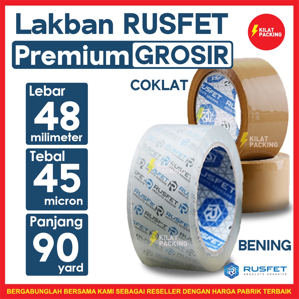 

Lakban Rusfet Super Clear Premium Quality Ukuran 48 mm x 90 yard Termurah Satuan