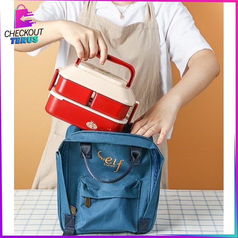 CT C758 Tempat Makan 2 Susun Lunch Box Anti Tumpah Kotak Bekal Makan Siang Set Sendok Garpu Portable