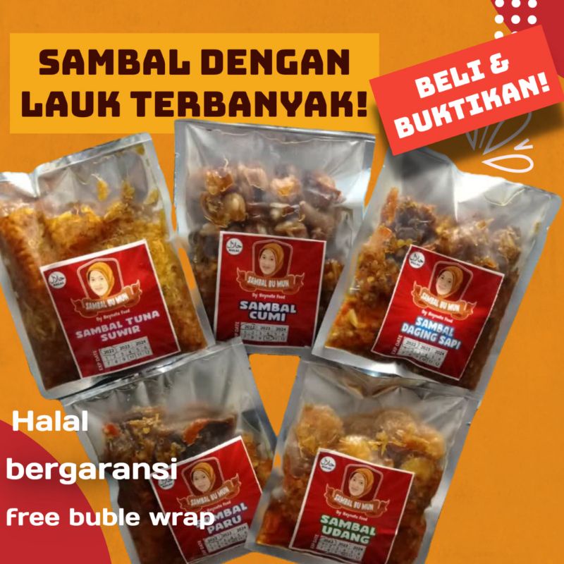 

Sambal / oseng mercon bu mun/ cumi/paru/udang/daging/tuna suwir 50 & 150 gram