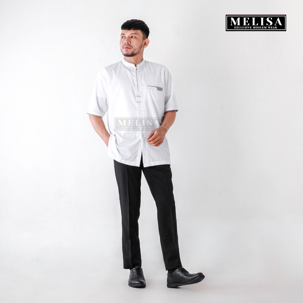 baju koko pria kemko tangan pendek bahan katun toyobo motip simpel dan elegan size M L XL baju muslim polos promo baju muslim terbaru-WARNA PUTIH POLOS