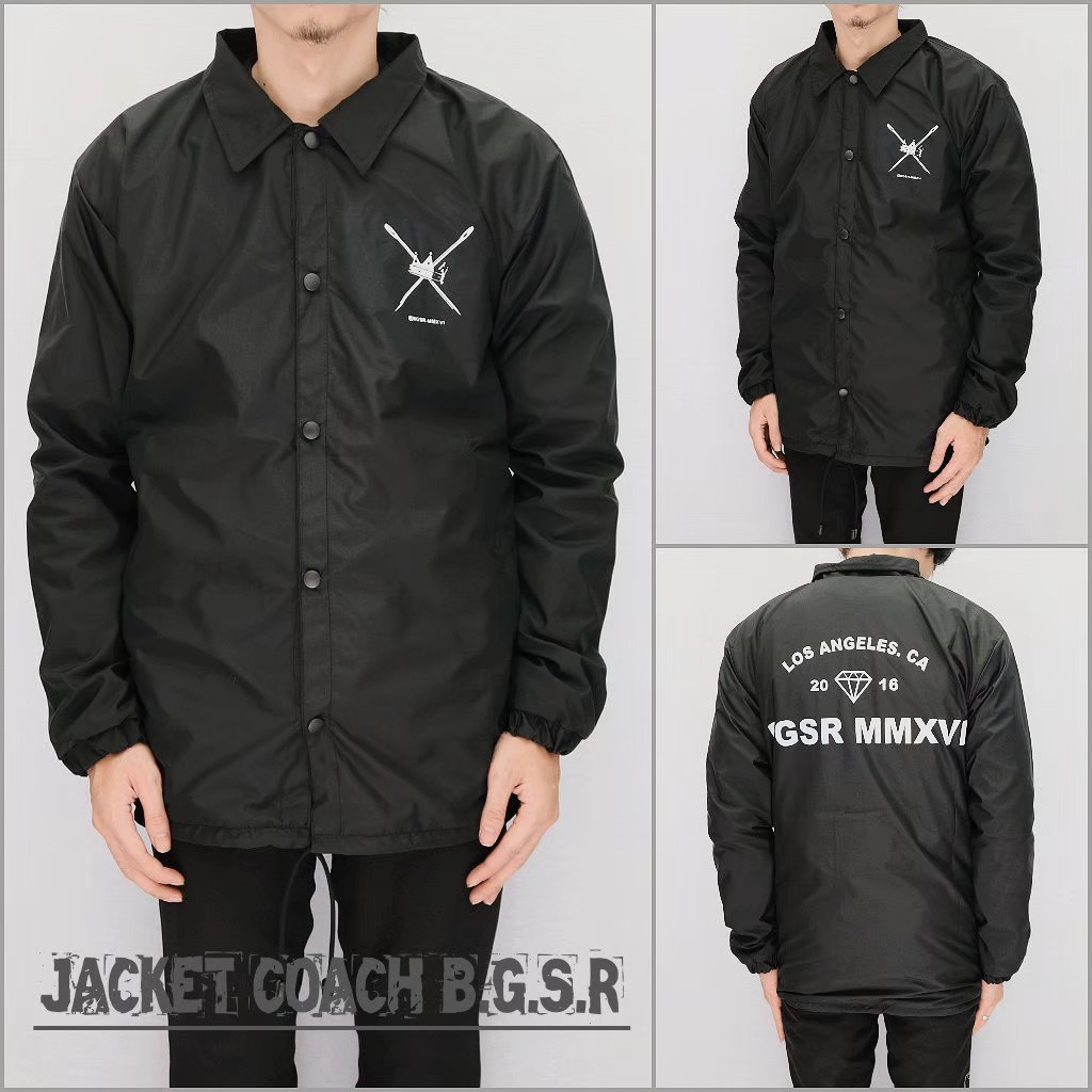 Jaket Coach Jacket Pria Parasut Hitam Los Angeles Windbreaker BGSR