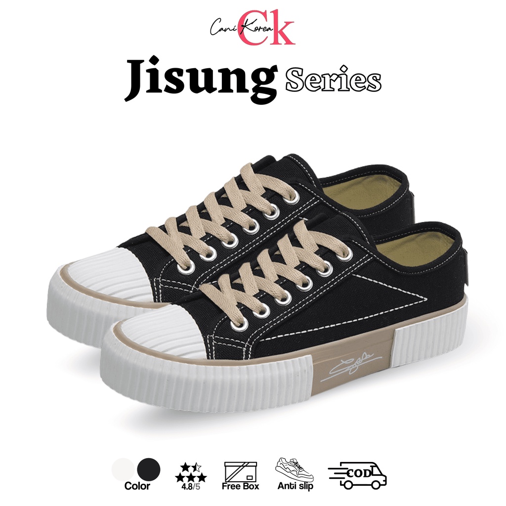 CaniKorea &quot;FREE BOX&quot; Size (37 - 41) Jisung Sepatu Wanita Sneakers Bertali Kets Warna Kasual Fashion Kanvas Anti Slip Import Premium Quality 9043