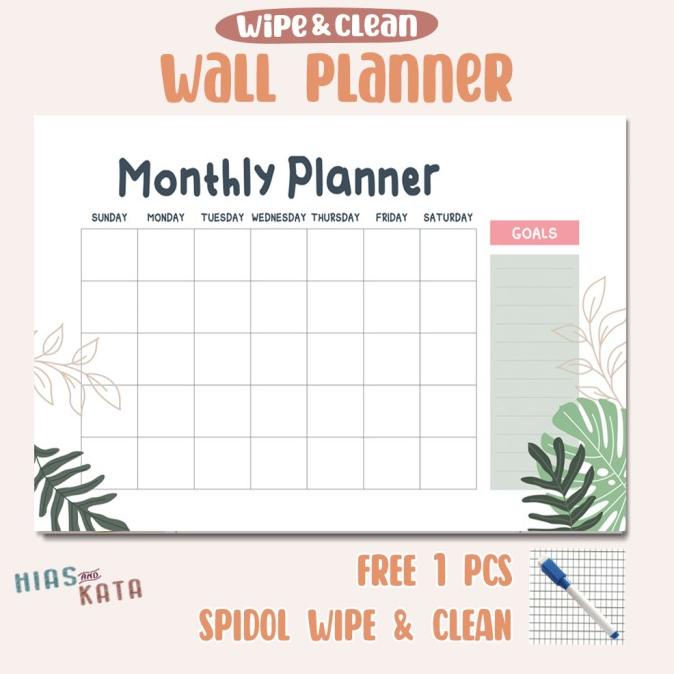 

monthly planner monthly schedule tropical A3 (free 1pcs spidol)