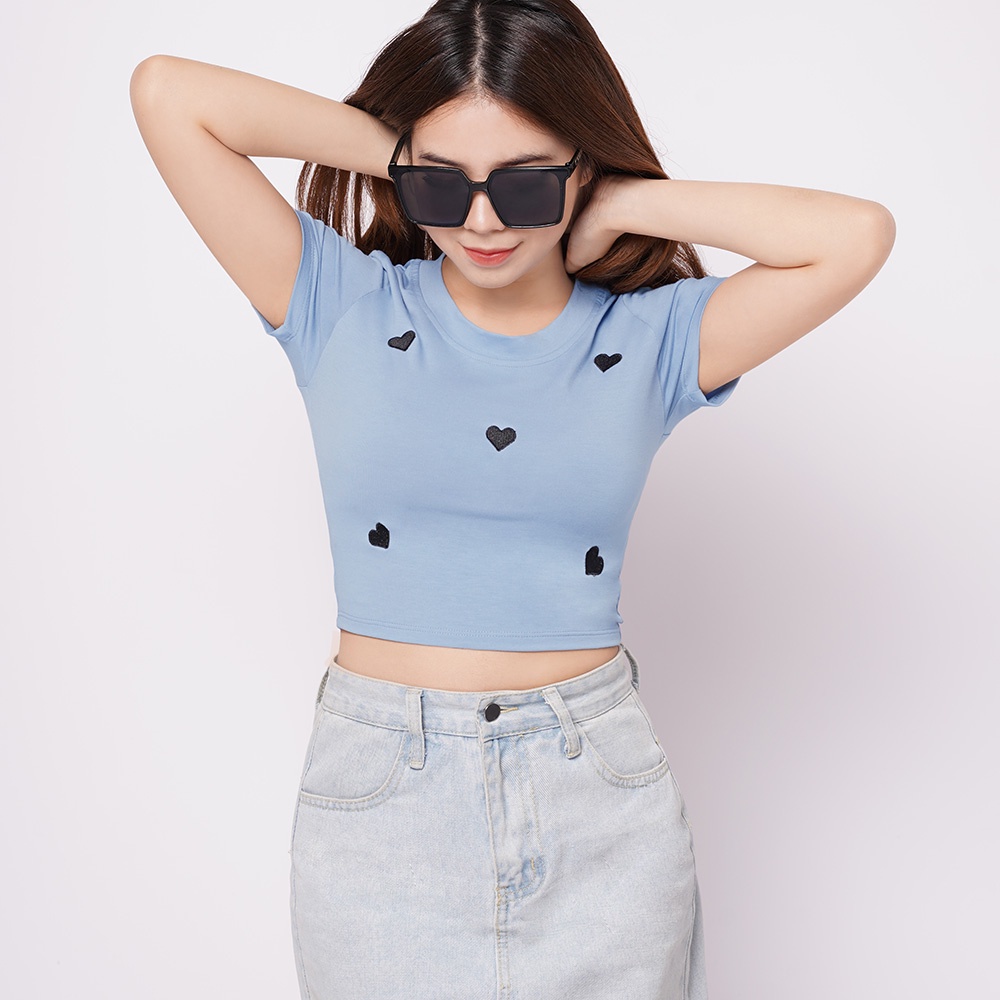 HanaFashion JKT - Somi Crop Tee / T-shirt with Love Embroidery - TS484