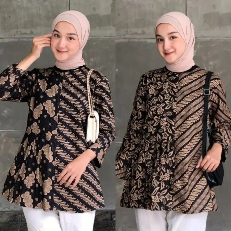 tey-17 Batik wanita ASJ SA HRB026 Kenongo Kemeja Tosca Pendek