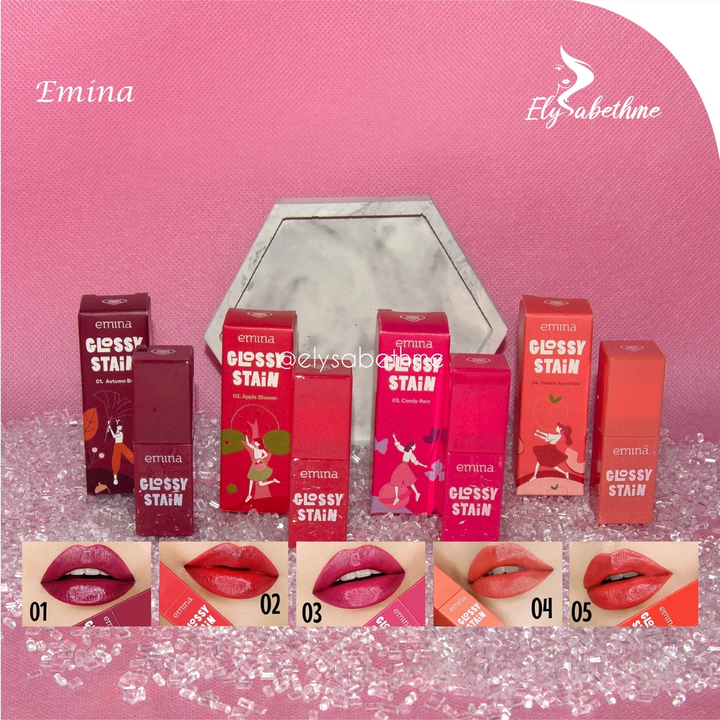 ✿ELYSABETHME✿ ˜”*°• emina •°*”˜. emina glossy stain lip lipgloss lipstick cair tekstur ringan mudah di blend