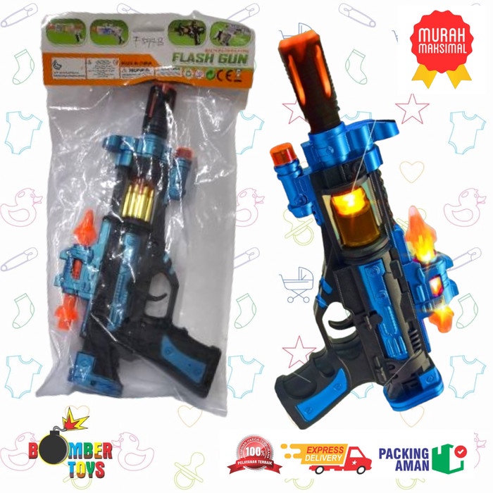 Mainan Anak Pistol Pistolan Getar Flashing Gun SNI Baterai Suara Lampu