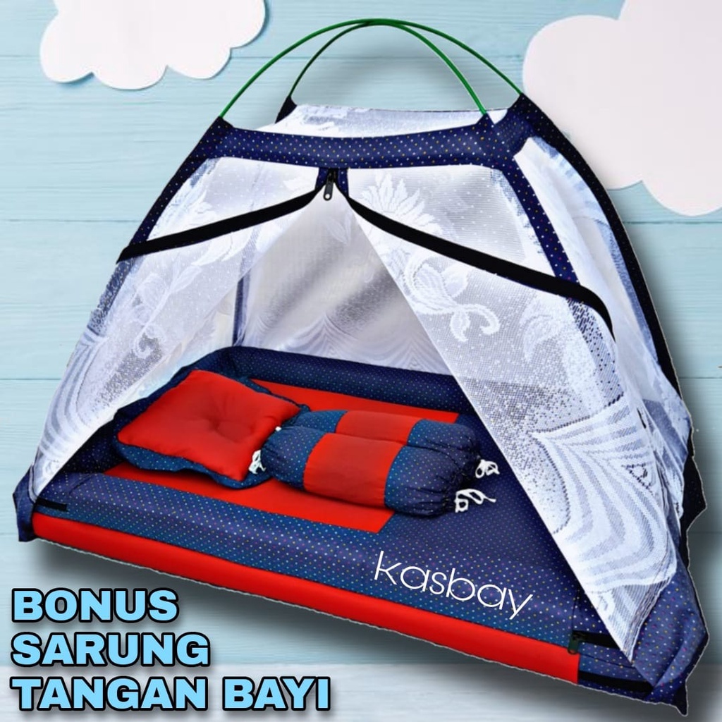 Kasur Bayi Kelambu Set Lengkap Bantal Guling + Bonus Sarung Tangan Bayi Dan Tas Mika TERBARU