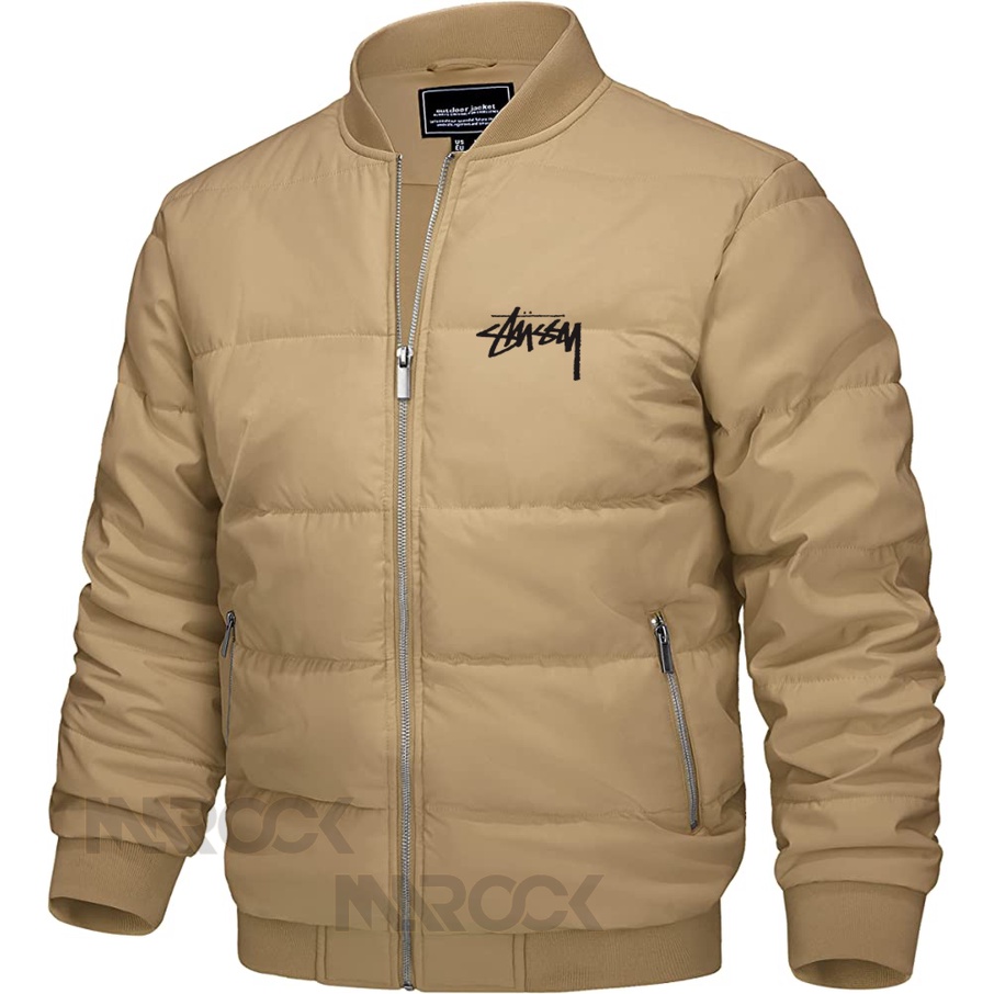 STUSSY Jaket Bomber Pria Parasut Waterproof Musim Dingin