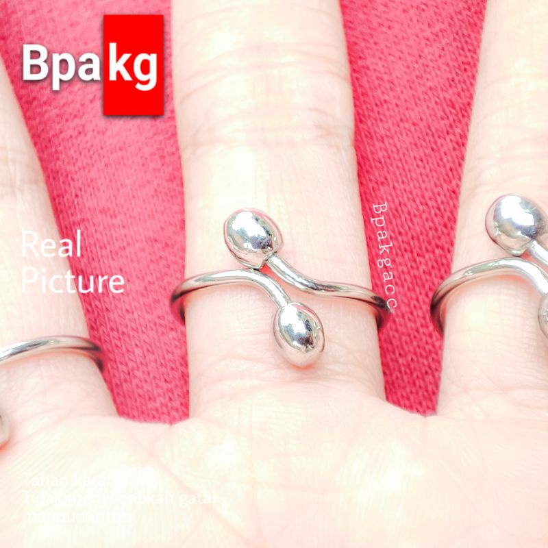 Cincin polos lilit 1 Wanita Anti karat (Adjustable) # Cincin Monel Silver Besi Putih Asli Anti Luntu