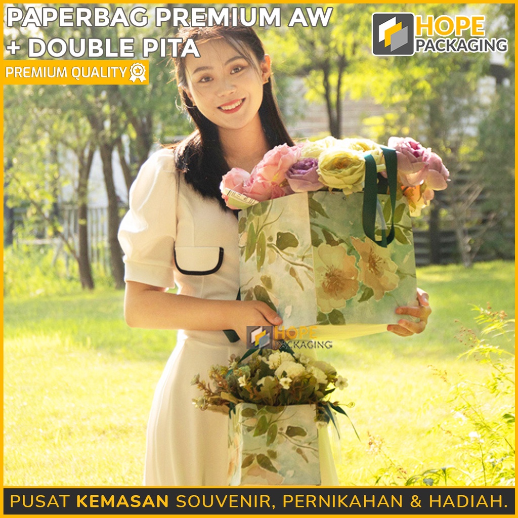 [ ISI 1 PCS ] Paperbag Premium AW + Double Pita / kotak Hadiah souvenir  Ulang tahun /  paper bag pita / tas hadiah romantis