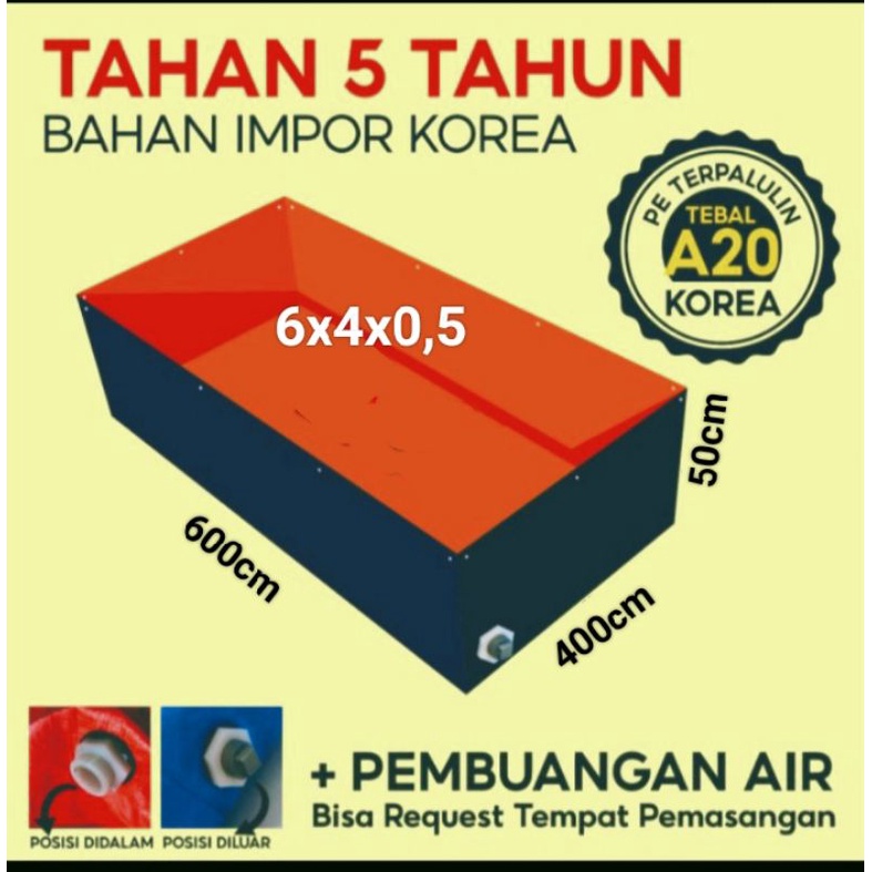 Terpal Kolam Terpal Ikan Kotak  Kolam Terpal Bahan A20 Korea 6x4x0,5 / 4x6x0,5 / 600x400x50 / 400x60