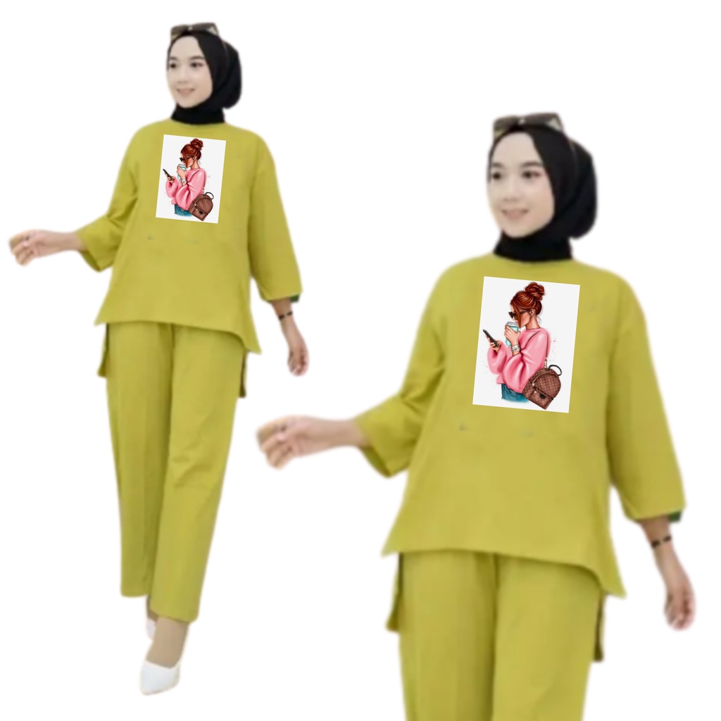 Setelan Kaos Wanita Dewasa Oversize Ld 130 cm Terbaru 2023 Viral Gambar DTF Bahan Kaos Babyterry Tangan 3/4 dan Celana Panjang One Set Wanita Dewasa Jumbo Kekinian Atasan Baju Wanita Dewasa Big Size Stelan Baju Wanita Santai Cewek MINUM KOPI