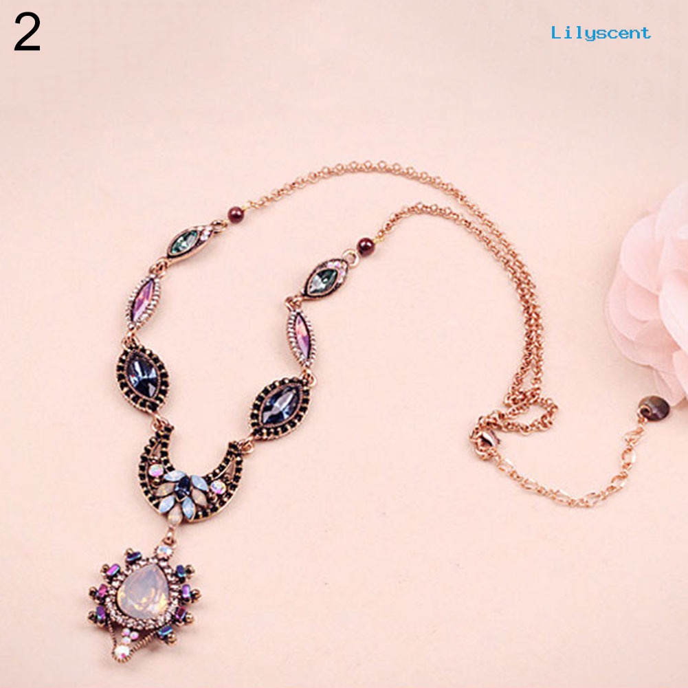 [LS]Fashion Boho Gaya Istana Gaya Shiny Rhinestone Moon Teardrop Oval Statement Necklace