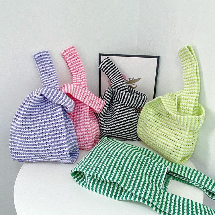 ❀ Chingu ❀ TW020 Tas Bene Korean Knitted Checkered Tote Bag Tas Rajut Warna Totebag Buffollow Vacay Viral Bangkok Import