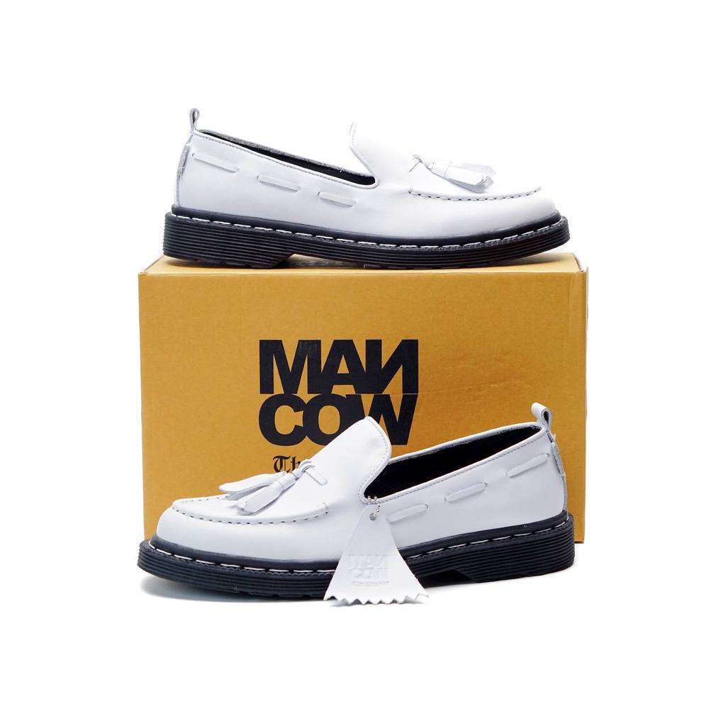 Mancow Loafer Tassel White Sepatu Formal Pria Wanita Original Kulit Asli