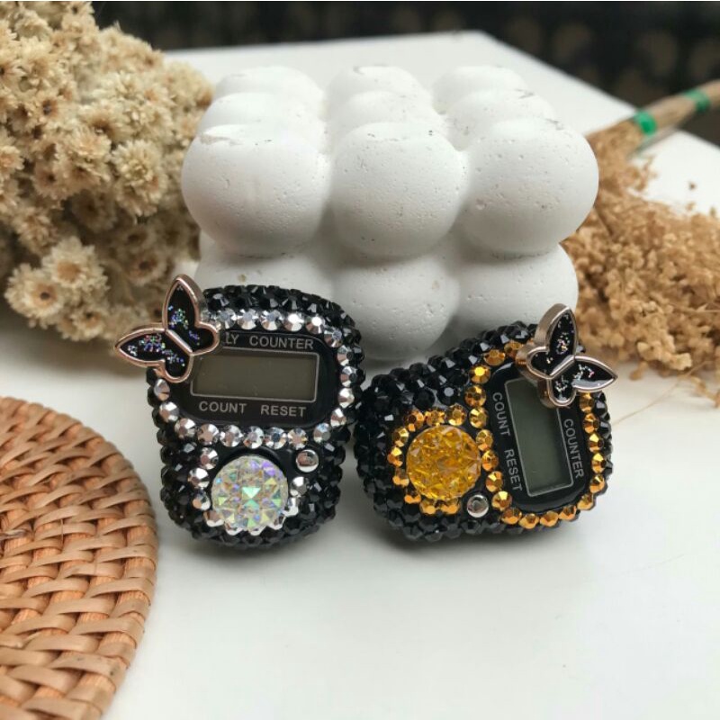 tasbih digital swarovski motif kupu hitam