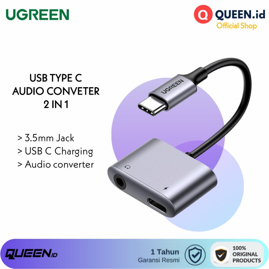 UGREEN USB C 2in1 Audio Adapter Converter to Type C 3.5mm AUX - UGREEN 50596 Audio Converter