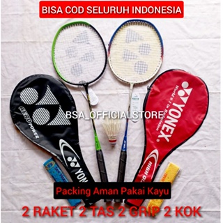 [BISA COD] 2 Raket Badminton 2 Tas Bonus Grip FREE PACKING KAYU
