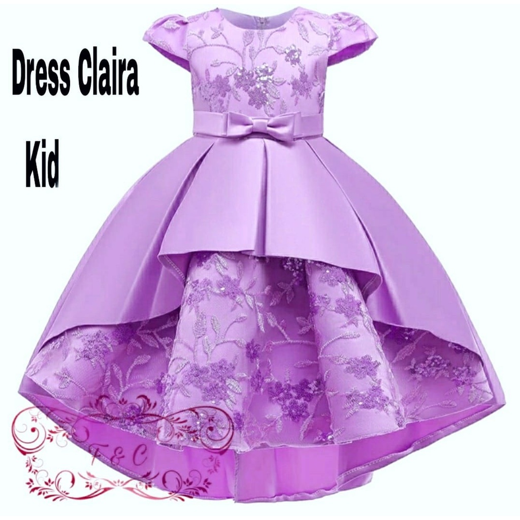 DRESS CLAIRA ANAK KID MUTIARA, TILE MOSCREPE, DRESS MAXY, 5 UKURAN