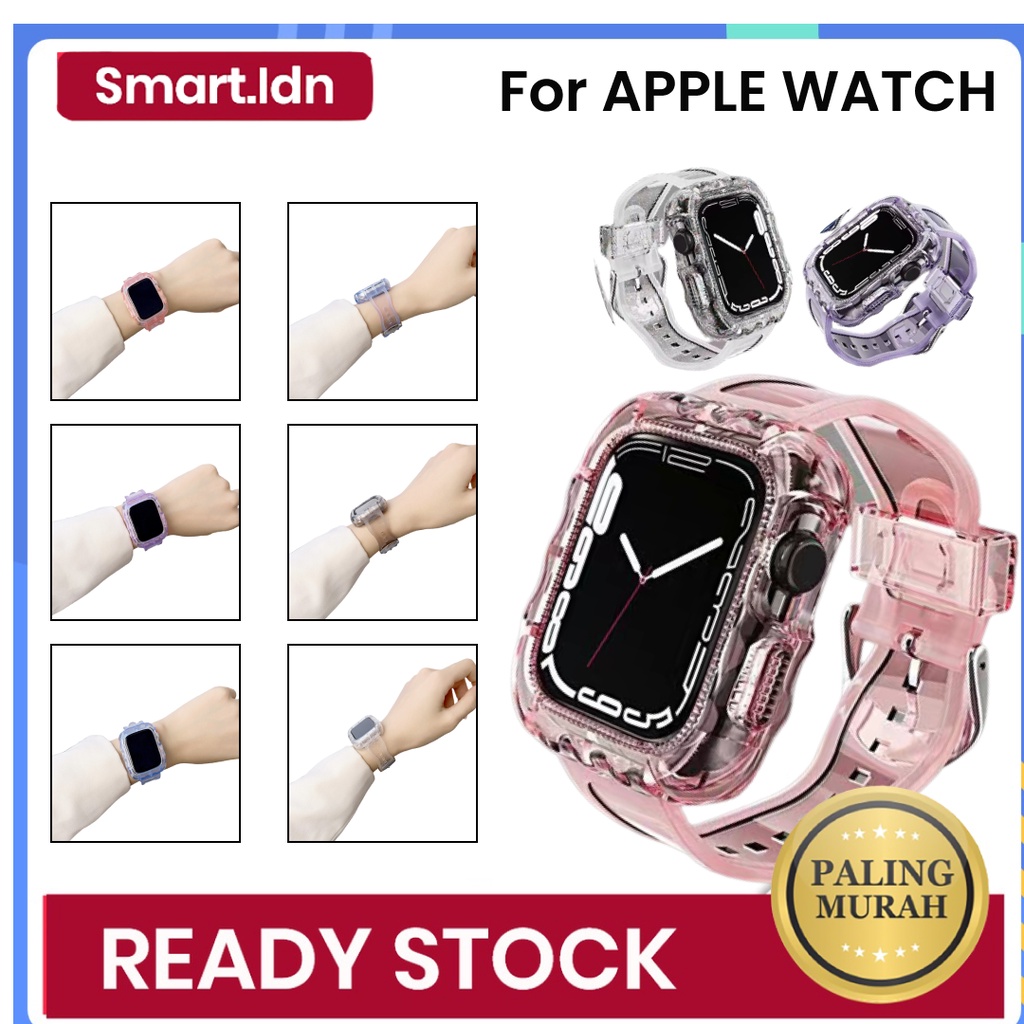 2-in-1 Strap and Bumper Case Apple Watch Model Transparan Pola Bergelombang Untuk iWatch 49 45 44 42 41 40 38MM