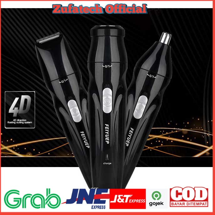 FEELRIP 3 in 1 Alat Cukur Elektrik Jenggot Rambut Bulu Hidung - AG -818 - Black - T1HR01BK