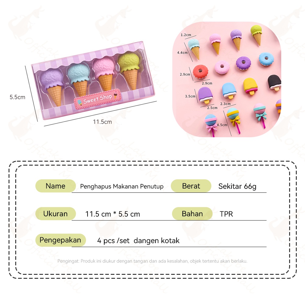 Moony 4pcs Penghapus pensil penghapus eraser set lucu model ice cream