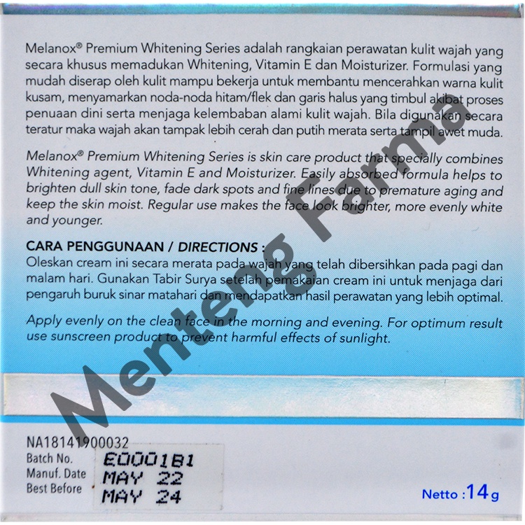 Melanox Premium Whitening Cream 14 Gr - Krim Pencerah Kulit Wajah