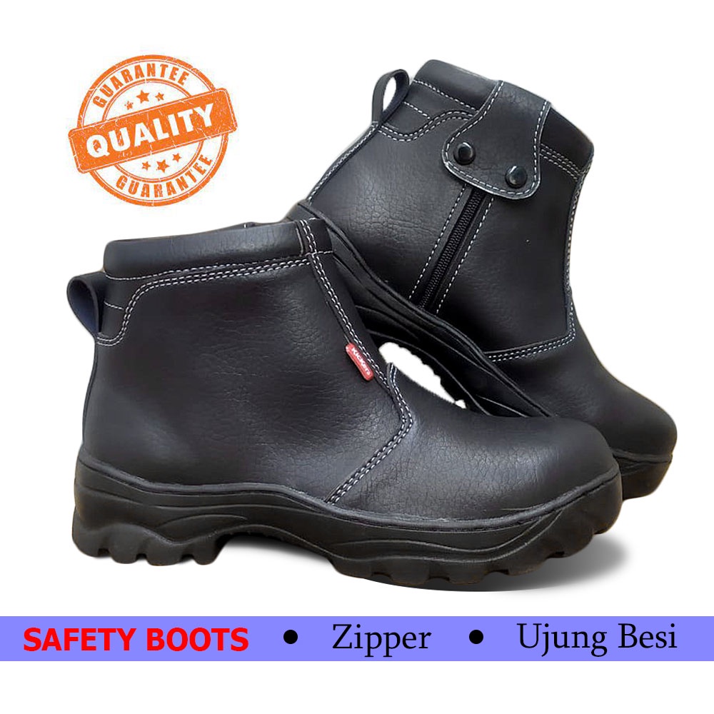 SEPATU SAFETY Boots Ujung Besi - Zipper Terbaru Kulit Sintetis Kalep PDL PDH Pantofel Sepatu Kerja Sepatu Keselamatan APD Boots SKN