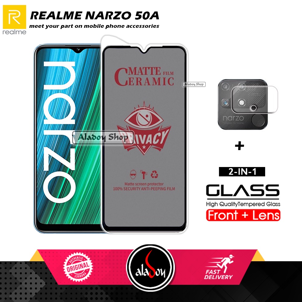 PAKET 2IN1 Anti Gores Privacy Realme Narzo 50A + Tempered Glass Kamera
