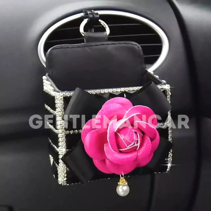 Box Holder Hiasan Bunga Mawar Mobil Tempat Penyimpanan Pouch Flower Bling Bling Organizer