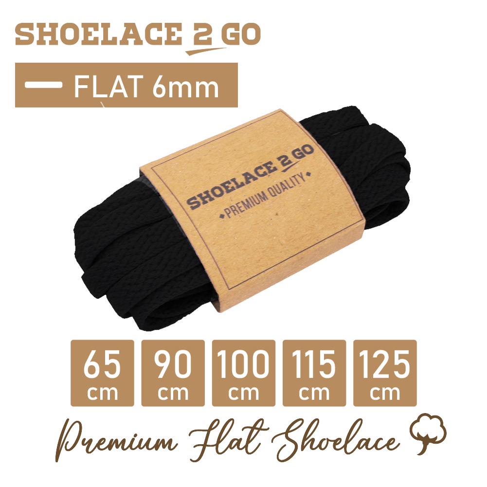 SHOELACE 2 GO PREMIUM TALI SEPATU GEPENG PIPIH FLAT B1B - BLACK - 65CM 90CM 100CM 115CM 125CM