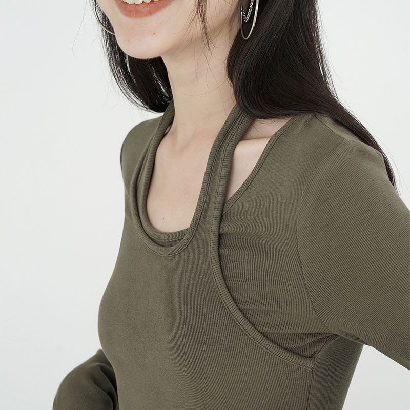 ✁❖▬Suhao 2022 Musim Gugur Baru Yang Chic dan Unik Gadis Panas Lengan Panjang Palsu Dua Potong T-shirt Wanita Slim Desain kemeja Top