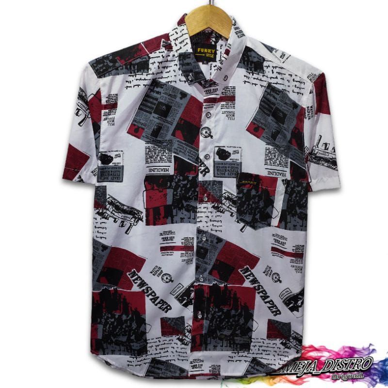 TERBARU KEMEJA Surfing Motif Pria Hem Printing Lengan Pendek Casual Premium