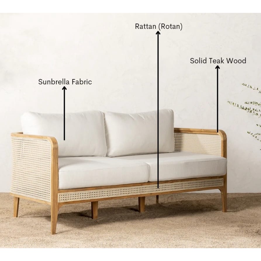 Sofa kayu jati 2 seater rotan