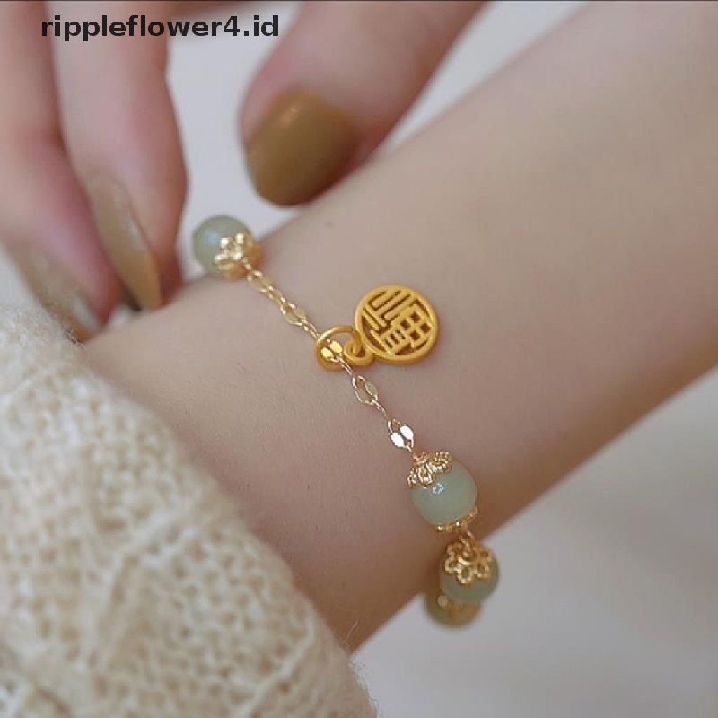 {rippleflower4.id} Fu Karakter Keberuntungan Hetian Giok Gelang Antik Kreatif Semua Pertandingan Menguntungkan Lucu Perempuan Temperamen Hadiah Fashion Femme~