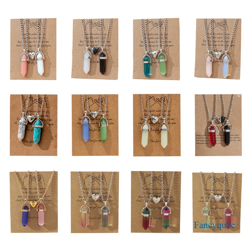 Fancyqube 2 Pcs/Set Magnet Menarik Pasangan Kalung Hati Hexagonal Batu Liontin Kalung Perhiasan Kekasih Hadiah Untuk Wanita Pria Grosir