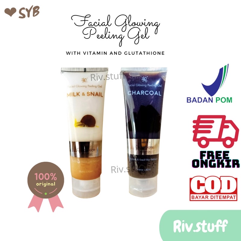 BPOM-SYB Facial Glowing Peeling Gel/Syb milk snail, SYB charcoal peeling exfoliatingAA