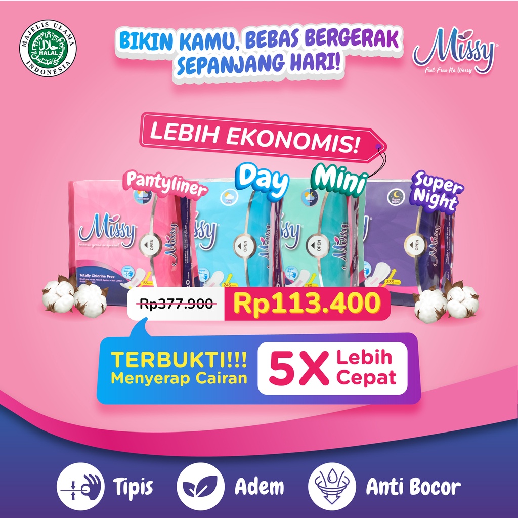 Paket Hemat Pembalut MISSY (PANTYLINER, DAY, MINI, SUPER NIGHT) | Pembalut dan Pantyliner HERBAL Kesehatan  Wanita | Non Wings dan Wings | Perawatan Miss V Menstrual Pad Menstruasi | Anti Bacterial Jamur Virus | Anti Bocor