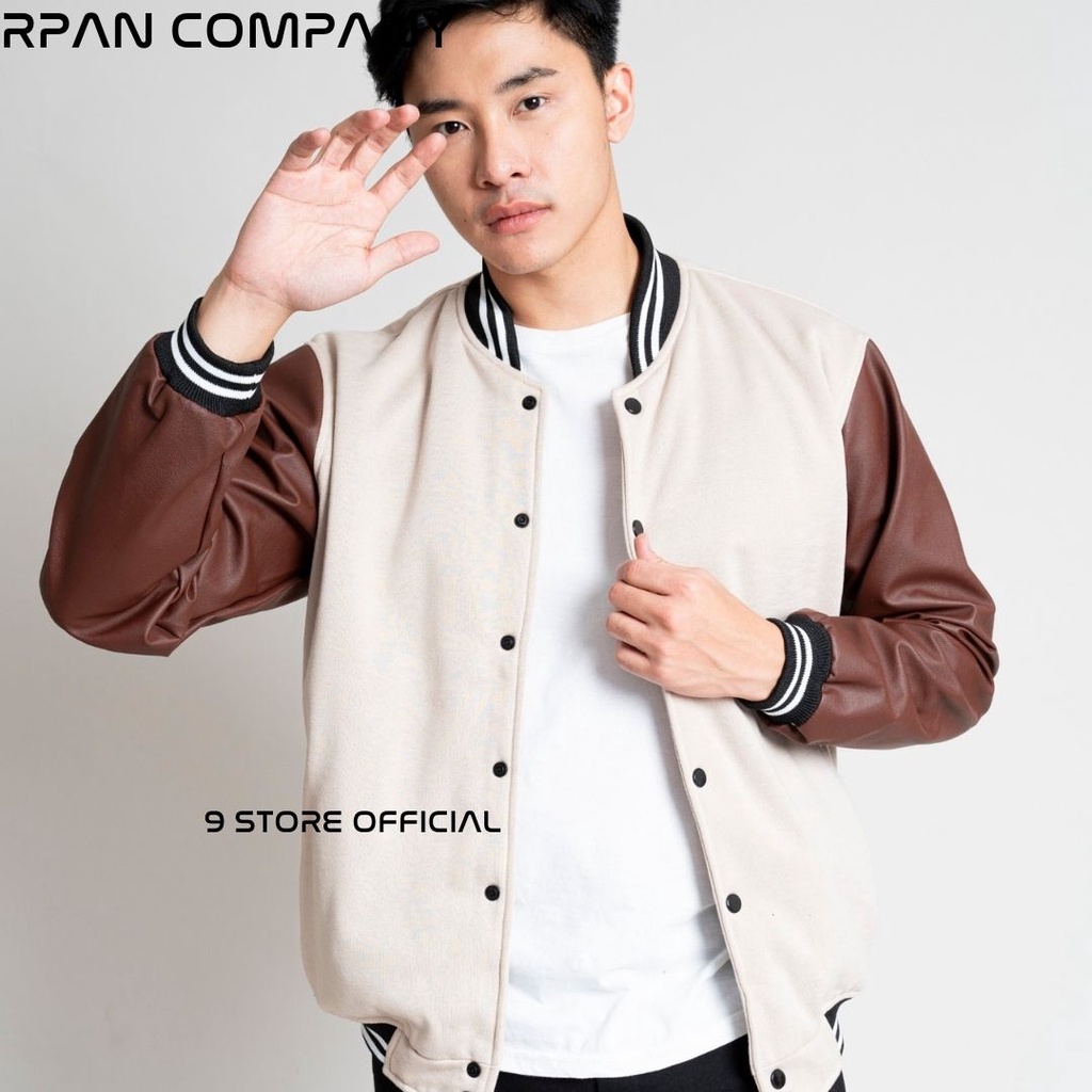 9Storeofficial Varsity Jacket Baseball Leather Pria / Jaket Baseball Basic Pria Original  / Jaket Bomber Varsity Kulit Premium / Jaket Pria.