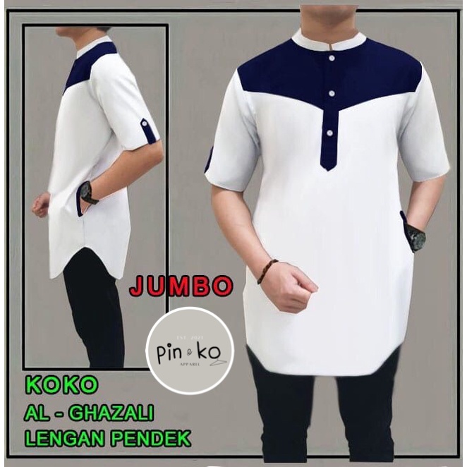 PIK - Koko Kurta Al Ghazali Lengan Pendek JUMBO S, M, L, XL, XXL, 3XL/BAJU KOKO PRIA JUMBO/ FASHION MUSLIM PRIA