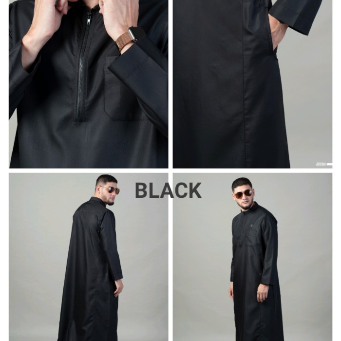 {FamilyStore} GAMIS PRIA JUBAH SAUDI SAMASE U054 LS POLY HC THOUB - Black S Diskon