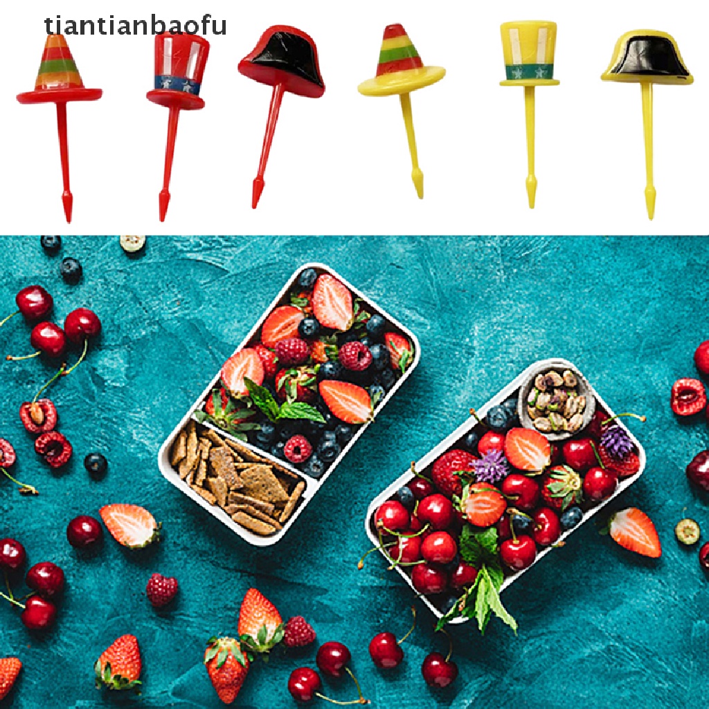 [tiantianbaofu] 1set Topi Kartun Lucu Anak Garpu Buah Plastik Bento Makan Siang Dessert Tusuk Gigi Butik