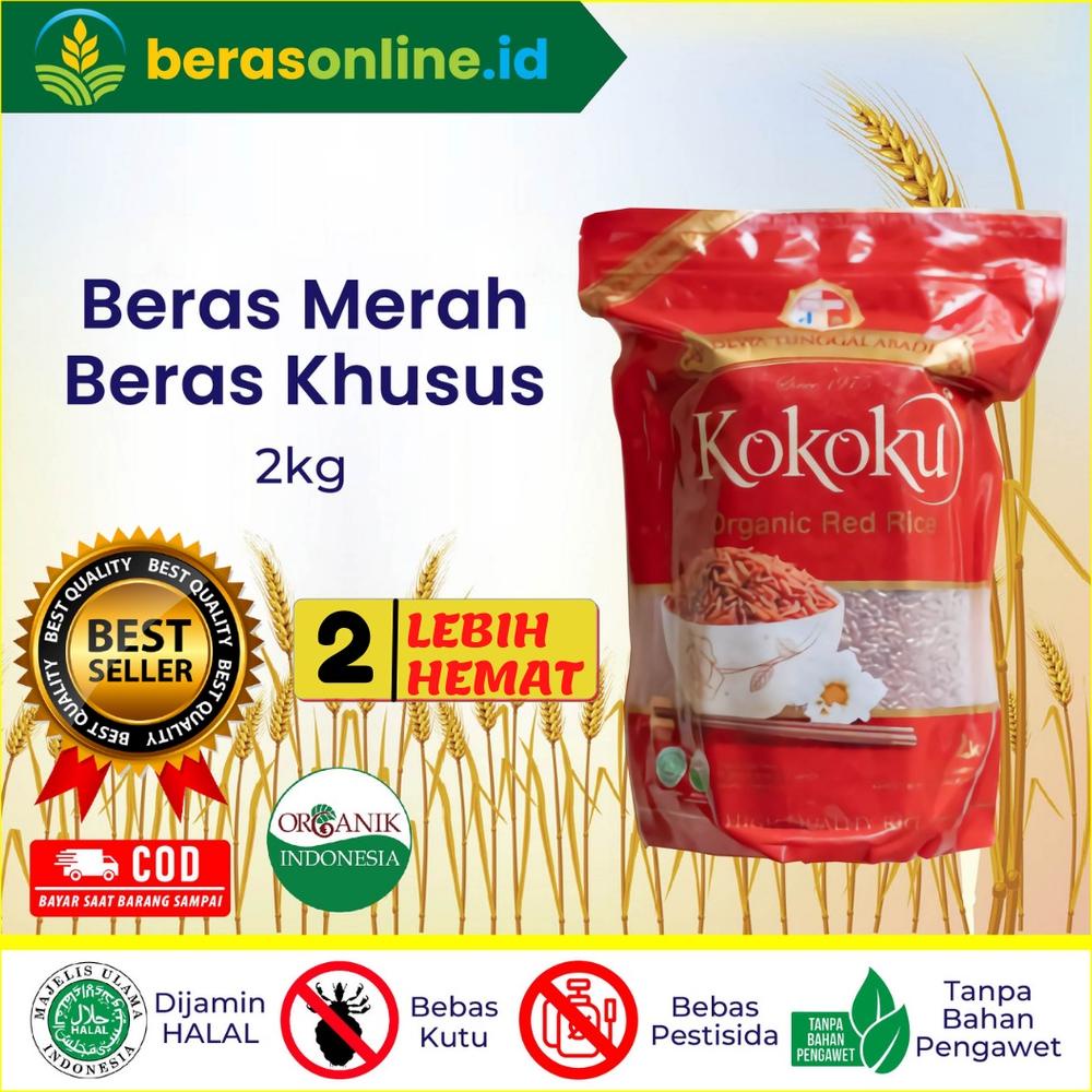 

[BAYAR DITEMPAT] Beras Online - Beras Merah ORGANIC 2kg Vacuum Kokoku HALAL