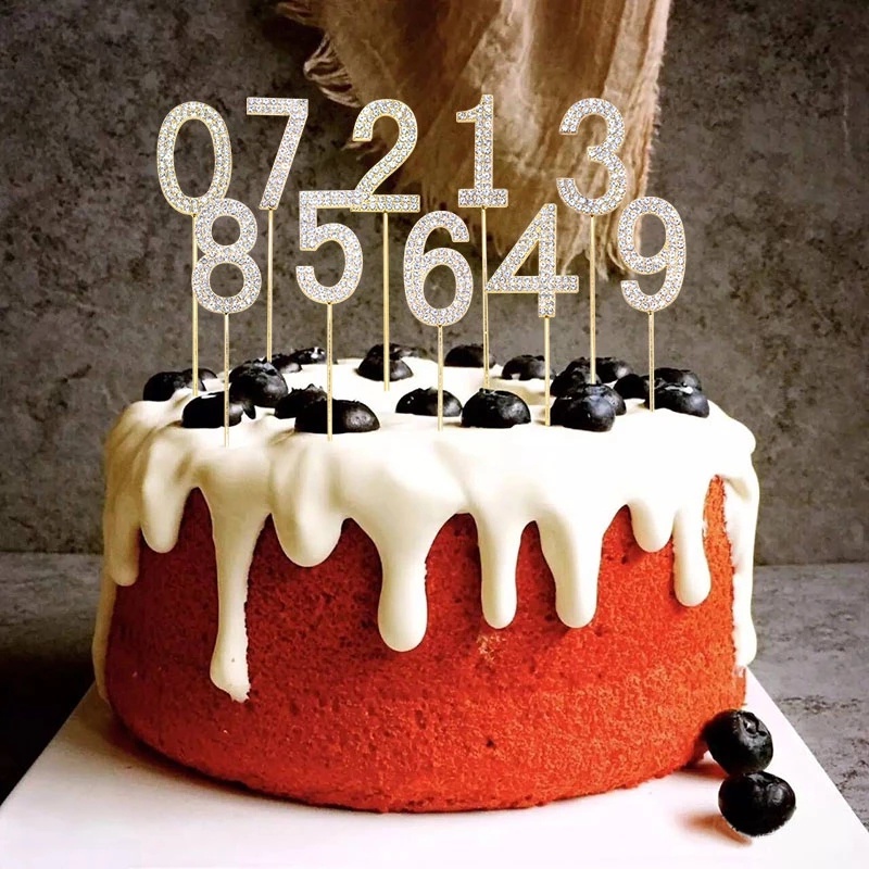 0-9 Angka Topper Kue Stick Muffin Ice Cream Ornamen Emas Rhinestones Digit Insert Card Halus Dessert Dekorasi Aksesoris Untuk Ulang Tahun Pernikahan Anniversary