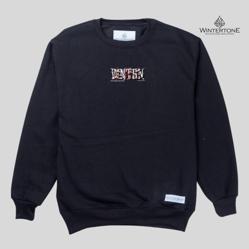 Sweater Pria Distro Crewneck Hitam Sablon Print Street Style WINTERTONE Simpel Series 4 Suiter Cowok Cewek Crweneck Jumbo Switer Krunek Oversize Bigsize WNTRN Sweatshirt