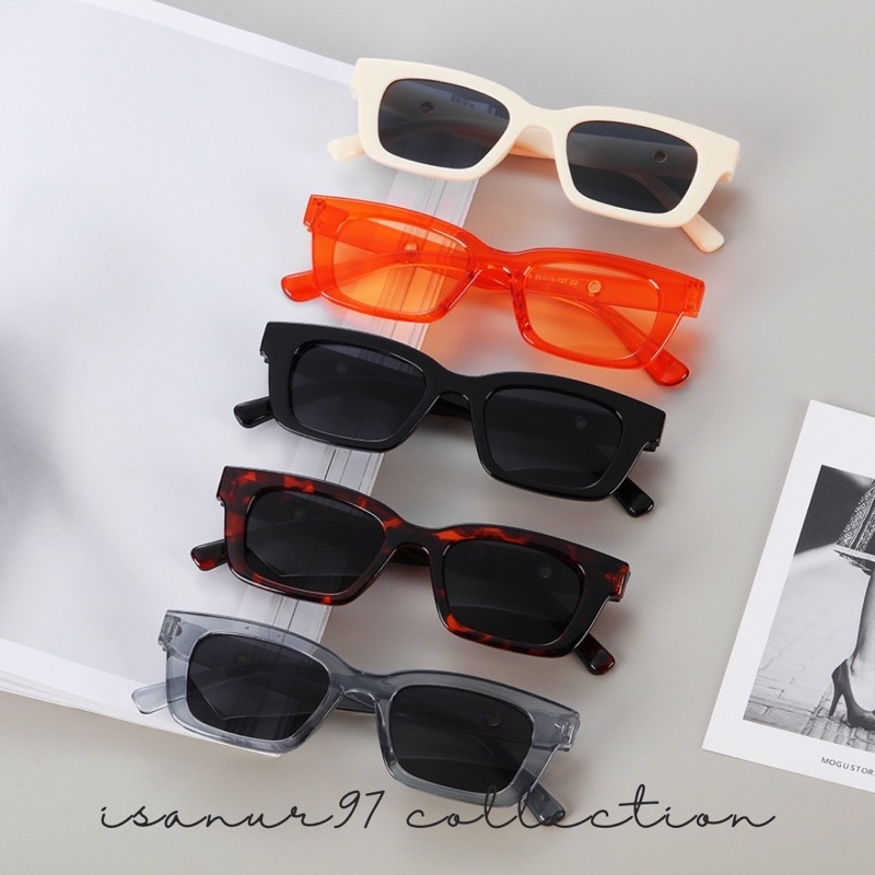 𝗜𝗦𝗔𝗡𝗨𝗥𝟵𝟳 Kacamata Kotak Hitam Wanita/Pria Sunglasses Korean INS Fashion - Kacamata Hitam Jennie Persegi Panjang Retro Vintage