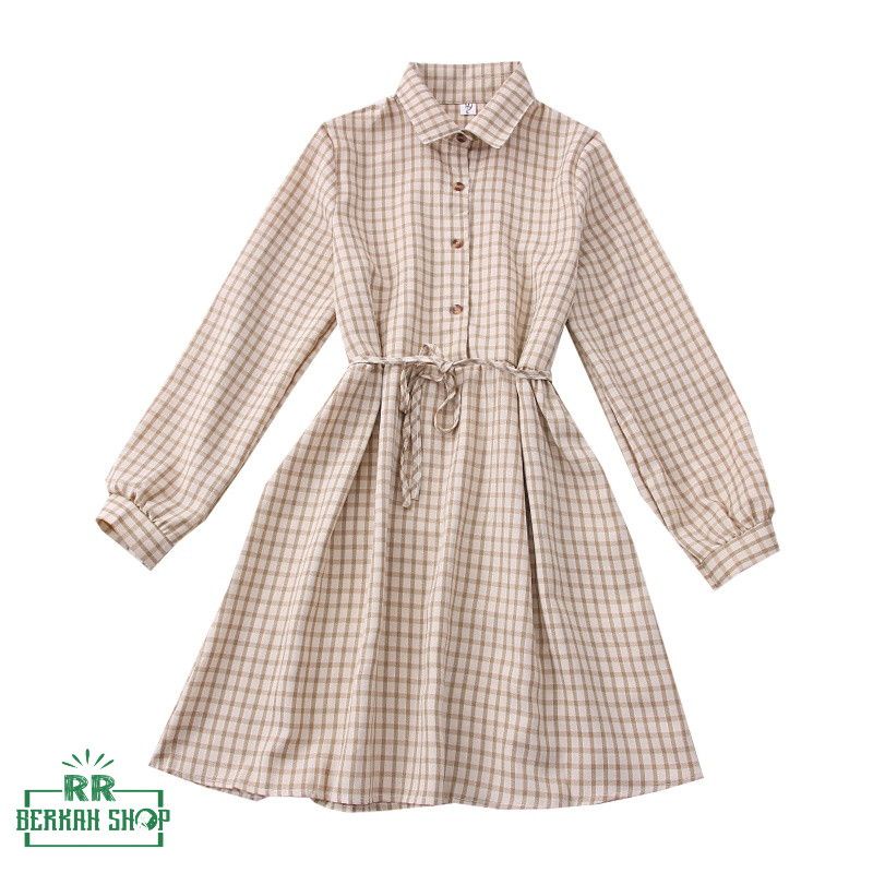 Tunik Motif Kotak-kotak / Korean Style Long Tunik / Tunik Pinggang Ramping / Lengan Panjang Busui Fr