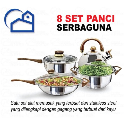 Panci wajan dan Teko set serbaguna stainless steel 8 set 7208