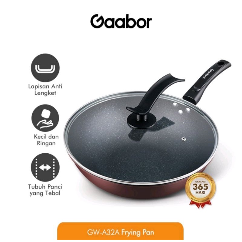 Gaabor Teflon Non-Stick 32cm Wokpan Wajan Penggorengan Anti Lengket